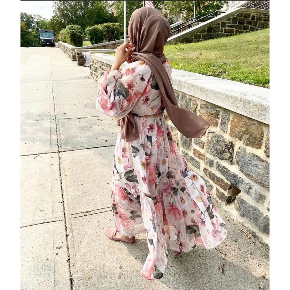 Chiffon Wide Cut Floral Dress Balloon Slee… - Picture 4 of 14